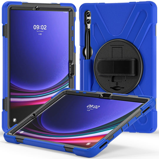 For Samsung Galaxy Tab S9+ / S8+ Rotatable Kickstand Grip Heavy Duty Hard Rugged Tablet Case(Blue)