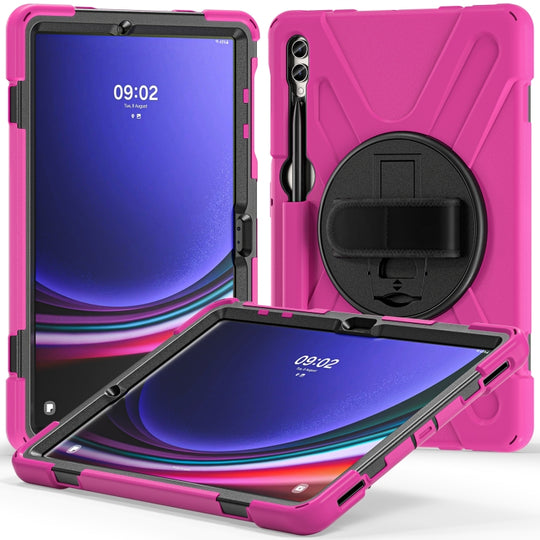 For Samsung Galaxy Tab S9+ / S8+ Rotatable Kickstand Grip Heavy Duty Hard Rugged Tablet Case(Rose Red)