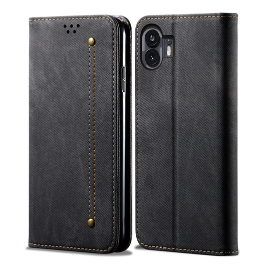 For Nothing Phone 2 Denim Texture Casual Style Flip Leather Case(Black) - Nothing Cases by buy2fix | Online Shopping UK | buy2fix