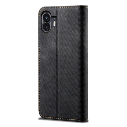 For Nothing Phone 2 Denim Texture Casual Style Flip Leather Case(Black) - Nothing Cases by buy2fix | Online Shopping UK | buy2fix