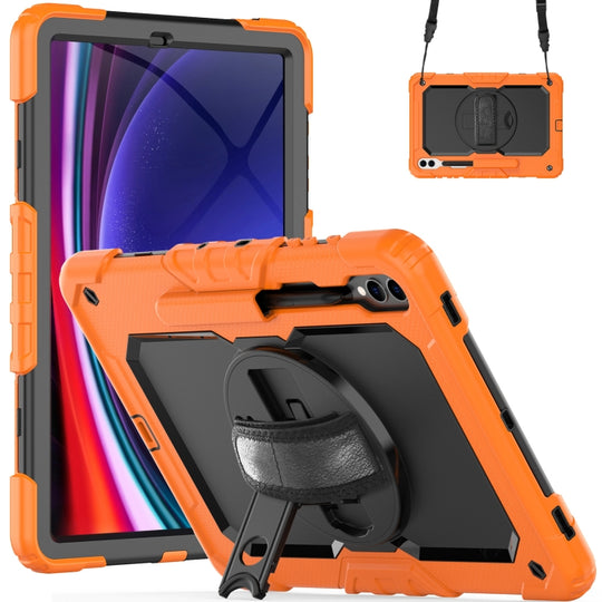 For Samsung Galaxy Tab S10+ / S9+ / S9 FE+ Lucky Wheel Grip Silicone Hybrid PC Tablet Case with Shoulder Strap(Orange+Black)