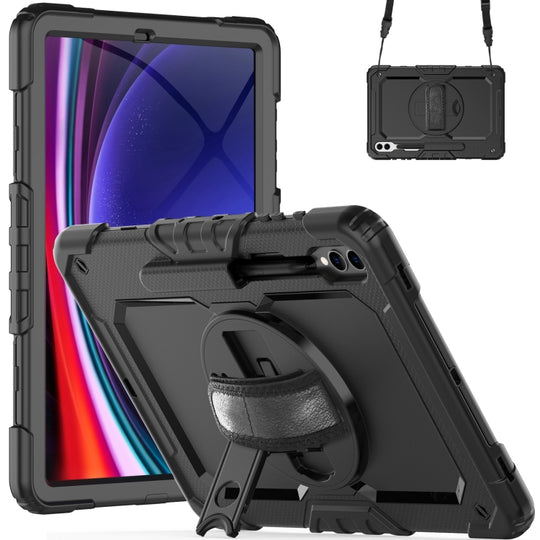 For Samsung Galaxy Tab S10+ / S9+ / S9 FE+ Lucky Wheel Grip Silicone Hybrid PC Tablet Case with Shoulder Strap(Black)