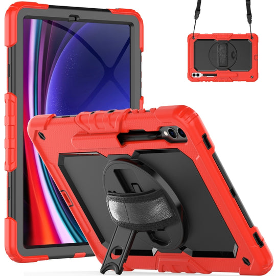 For Samsung Galaxy Tab S10+ / S9+ / S9 FE+ Lucky Wheel Grip Silicone Hybrid PC Tablet Case with Shoulder Strap(Red+Black)
