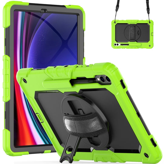 For Samsung Galaxy Tab S10+ / S9+ / S9 FE+ Lucky Wheel Grip Silicone Hybrid PC Tablet Case with Shoulder Strap(Yellow Green+Black)