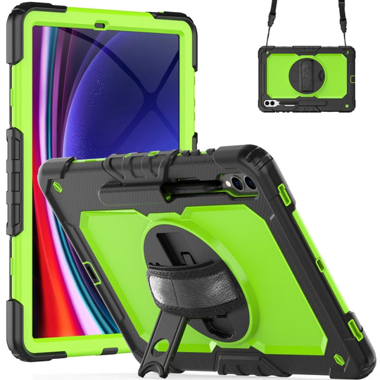 For Samsung Galaxy Tab S10+ / S9+ / S9 FE+ Lucky Wheel Grip Silicone Hybrid PC Tablet Case with Shoulder Strap(Black+Yellow Green)