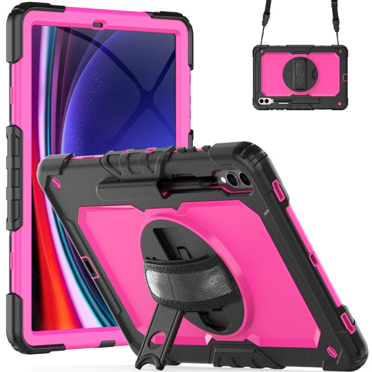 For Samsung Galaxy Tab S10+ / S9+ / S9 FE+ Lucky Wheel Grip Silicone Hybrid PC Tablet Case with Shoulder Strap(Black+Rose Red)