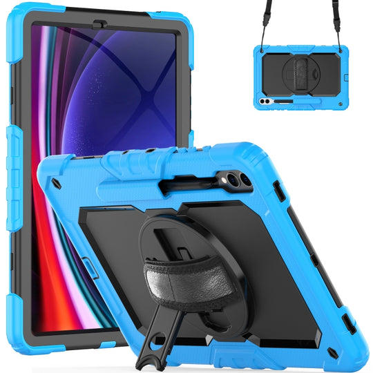 For Samsung Galaxy Tab S10+ / S9+ / S9 FE+ Lucky Wheel Grip Silicone Hybrid PC Tablet Case with Shoulder Strap(Light Blue+Black)