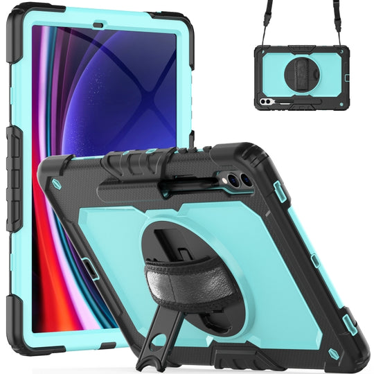 For Samsung Galaxy Tab S10+ / S9+ / S9 FE+ Lucky Wheel Grip Silicone Hybrid PC Tablet Case with Shoulder Strap(Black+Light Blue)