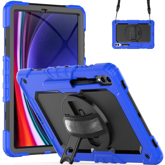 For Samsung Galaxy Tab S10+ / S9+ / S9 FE+ Lucky Wheel Grip Silicone Hybrid PC Tablet Case with Shoulder Strap(Dark Blue+Black)