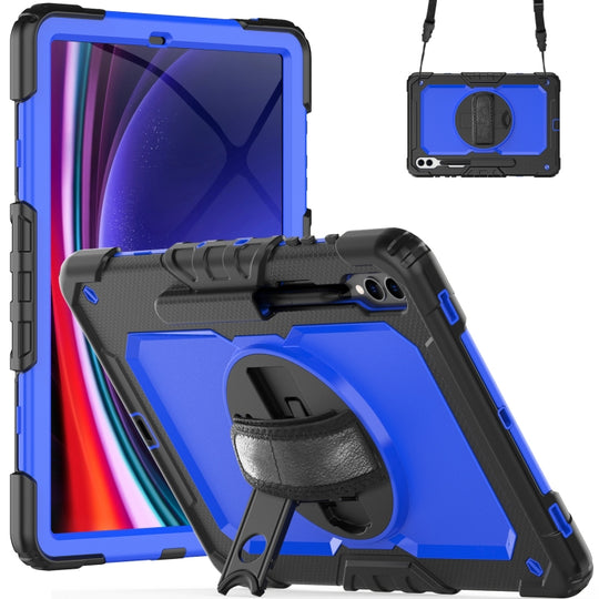 For Samsung Galaxy Tab S10+ / S9+ / S9 FE+ Lucky Wheel Grip Silicone Hybrid PC Tablet Case with Shoulder Strap(Black+Dark Blue)