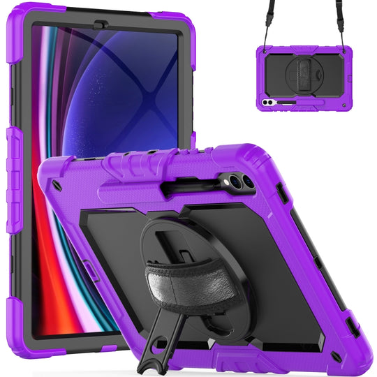 For Samsung Galaxy Tab S10+ / S9+ / S9 FE+ Lucky Wheel Grip Silicone Hybrid PC Tablet Case with Shoulder Strap(Purple+Black)