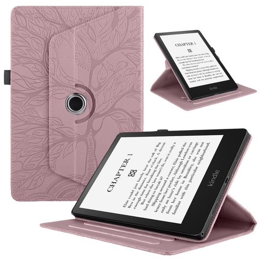 For Amazon Kindle Paperwhite 5 Tree Life Embossed Rotation Leather Smart Tablet Case(Rose Gold) - Amazon by buy2fix | Online Shopping UK | buy2fix