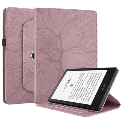 For Amazon Kindle Paperwhite 5 Tree Life Embossed Rotation Leather Smart Tablet Case(Rose Gold) - Amazon by buy2fix | Online Shopping UK | buy2fix
