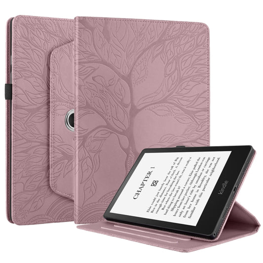 For Amazon Kindle Paperwhite 5 Tree Life Embossed Rotation Leather Smart Tablet Case(Rose Gold) - Amazon by buy2fix | Online Shopping UK | buy2fix