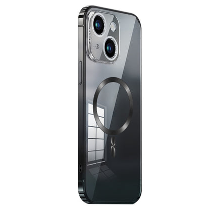 For iPhone 14 MagSafe Magnetic Stainless Steel Frame Transparent TPU Phone Case(Black) - iPhone 14 Cases by buy2fix | Online Shopping UK | buy2fix
