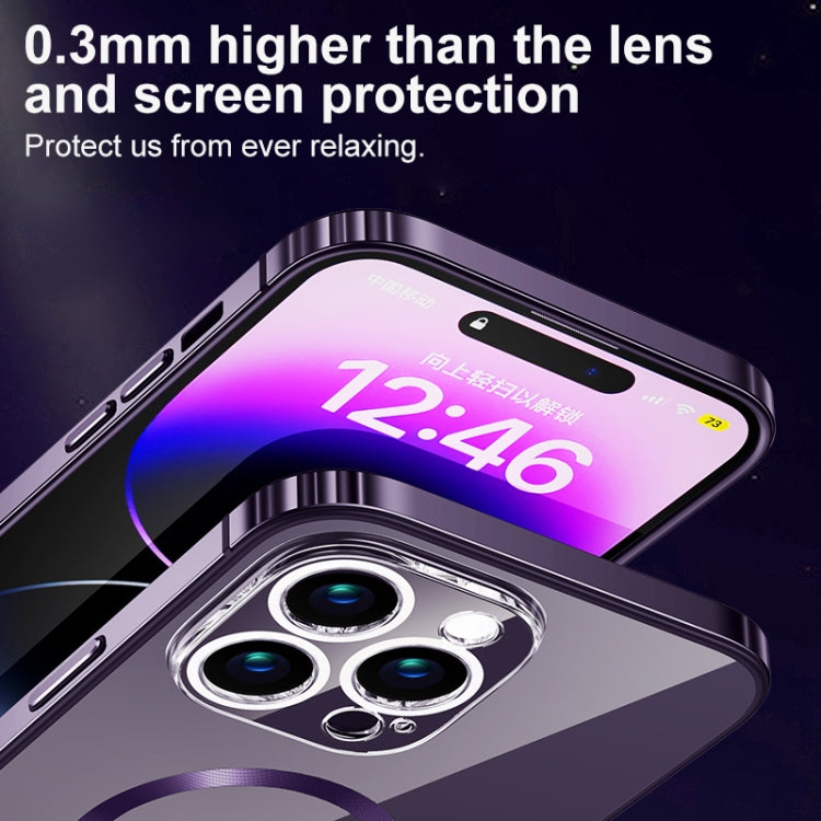 For iPhone 14 MagSafe Magnetic Stainless Steel Frame Transparent TPU Phone Case(Black) - iPhone 14 Cases by buy2fix | Online Shopping UK | buy2fix