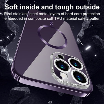 For iPhone 14 MagSafe Magnetic Stainless Steel Frame Transparent TPU Phone Case(Black) - iPhone 14 Cases by buy2fix | Online Shopping UK | buy2fix