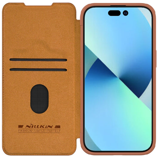 For iPhone 15 Plus NILLKIN QIN Series Pro Sliding Camera Cover Design Leather Phone Case(Brown) - iPhone 15 Plus Cases by NILLKIN | Online Shopping UK | buy2fix