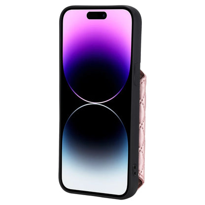 For iPhone 14 Pro Max Grid Texture Card Bag Phone Case with Lanyard(Rose Gold) - iPhone 14 Pro Max Cases by buy2fix | Online Shopping UK | buy2fix