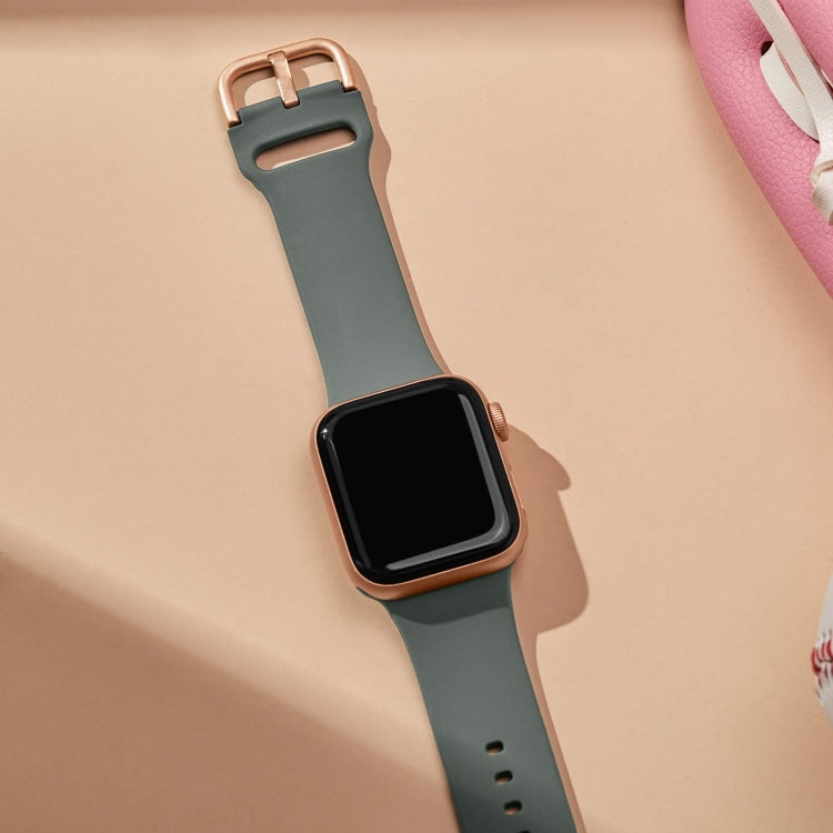 For Apple Watch Series 9 41mm Pin Buckle Silicone Watch Band(Olive) - Watch Bands by buy2fix | Online Shopping UK | buy2fix