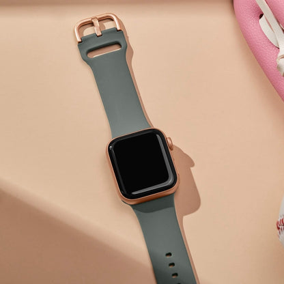 For Apple Watch Series 9 41mm Pin Buckle Silicone Watch Band(Olive) - Watch Bands by buy2fix | Online Shopping UK | buy2fix