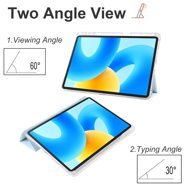 For Huawei MatePad 11.5 2023 3-folding Transparent TPU Smart Leather Tablet Case(Ice Blue) - Huawei by buy2fix | Online Shopping UK | buy2fix
