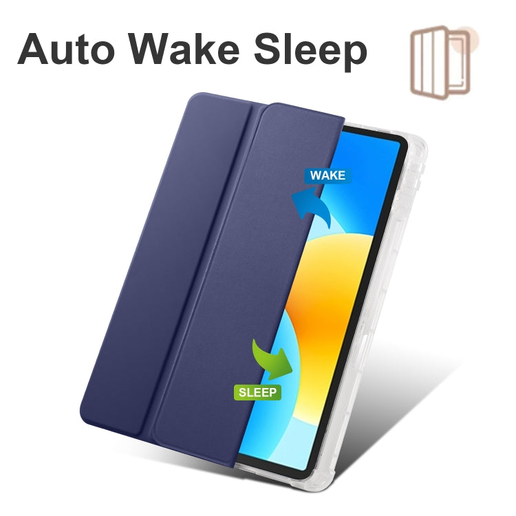For Huawei MatePad 11.5 2023 3-folding Transparent TPU Smart Leather Tablet Case(Dark Blue) - Huawei by buy2fix | Online Shopping UK | buy2fix
