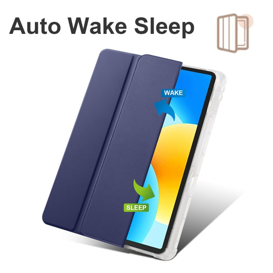 For Huawei MatePad 11.5 2023 3-folding Transparent TPU Smart Leather Tablet Case(Dark Blue) - Huawei by buy2fix | Online Shopping UK | buy2fix