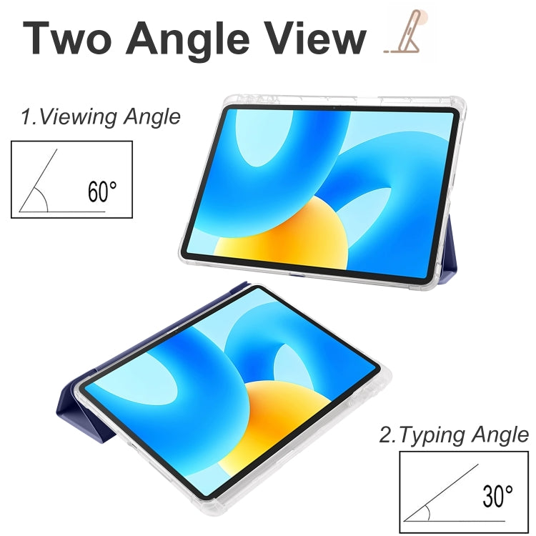 For Huawei MatePad 11.5 2023 3-folding Transparent TPU Smart Leather Tablet Case(Dark Blue) - Huawei by buy2fix | Online Shopping UK | buy2fix