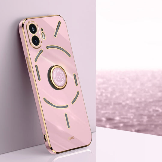 For Nothing Phone 2 XINLI Straight Edge 6D Electroplate TPU Phone Case with Ring Holder(Cherry Purple)