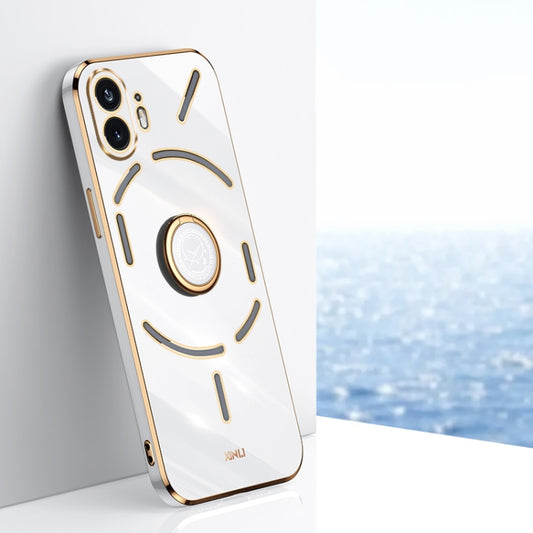 For Nothing Phone 2 XINLI Straight Edge 6D Electroplate TPU Phone Case with Ring Holder(White) - More Brand by XINLI | Online Shopping UK | buy2fix