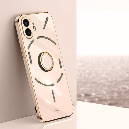 For Nothing Phone 2 XINLI Straight Edge 6D Electroplate TPU Phone Case with Ring Holder(Pink) - More Brand by XINLI | Online Shopping UK | buy2fix