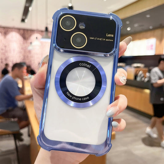 For iPhone 14 Plus MagSafe Shockproof TPU Phone Case with Lens Film(Blue) - iPhone 14 Plus Cases by buy2fix | Online Shopping UK | buy2fix