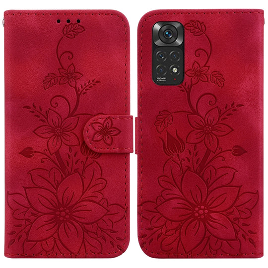 For Xiaomi Redmi Note 11 Global / Note 11S Lily Embossed Leather Phone Case(Red)