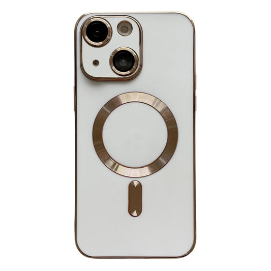 For iPhone 14 Magsafe Plating TPU Phone Case with Lens Film(White) - iPhone 14 Cases by buy2fix | Online Shopping UK | buy2fix