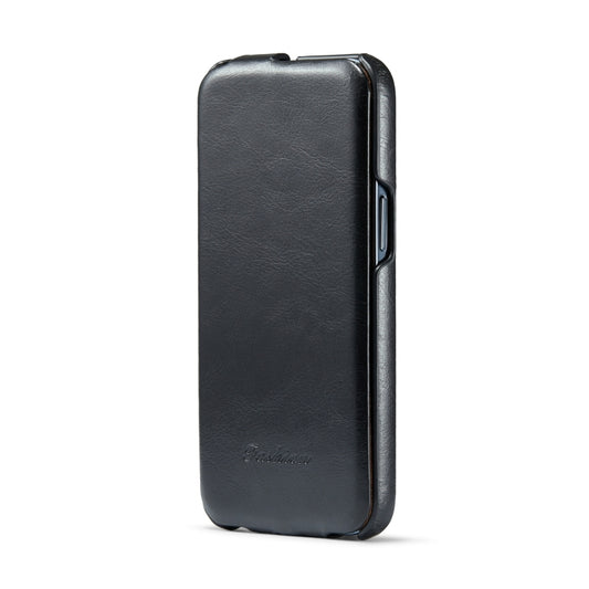 For iPhone 15 Pro Fierre Shann Oil Wax Texture Vertical Flip PU Phone Case(Black) - iPhone 15 Pro Cases by FIERRE SHANN | Online Shopping UK | buy2fix