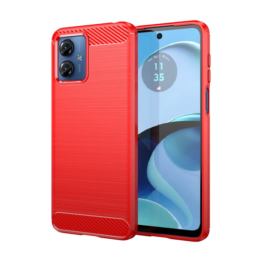 For Motorola Moto G14 Brushed Texture Carbon Fiber TPU Phone Case(Red)
