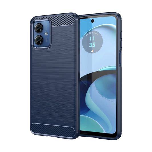For Motorola Moto G14 Brushed Texture Carbon Fiber TPU Phone Case(Blue) - Motorola Cases by buy2fix | Online Shopping UK | buy2fix