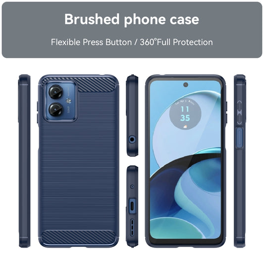 For Motorola Moto G14 Brushed Texture Carbon Fiber TPU Phone Case(Blue) - Motorola Cases by buy2fix | Online Shopping UK | buy2fix