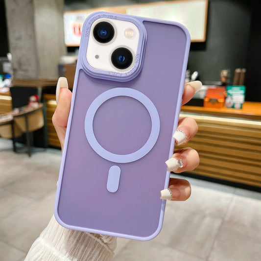For iPhone 15 Plus Imitation Metal Frosted Skin Feel Acrylic MagSafe Phone Case(Light Purple) - iPhone 15 Plus Cases by buy2fix | Online Shopping UK | buy2fix