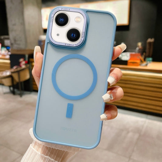 For iPhone 15 Imitation Metal Frosted Skin Feel Acrylic MagSafe Phone Case(Sierra Blue) - iPhone 15 Cases by buy2fix | Online Shopping UK | buy2fix