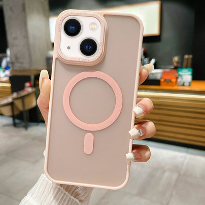 For iPhone 14 Plus Imitation Metal Frosted Skin Feel Acrylic MagSafe Phone Case(Pink) - iPhone 14 Plus Cases by buy2fix | Online Shopping UK | buy2fix