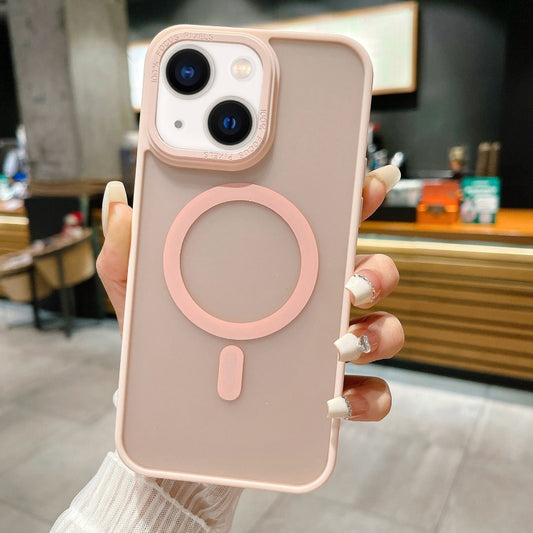 For iPhone 14 Plus Imitation Metal Frosted Skin Feel Acrylic MagSafe Phone Case(Pink) - iPhone 14 Plus Cases by buy2fix | Online Shopping UK | buy2fix