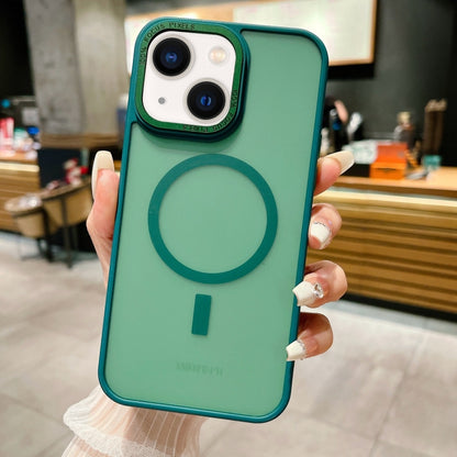 For iPhone 13 Imitation Metal Frosted Skin Feel Acrylic MagSafe Phone Case(Green) - iPhone 13 Cases by buy2fix | Online Shopping UK | buy2fix