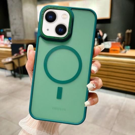 For iPhone 13 Imitation Metal Frosted Skin Feel Acrylic MagSafe Phone Case(Green) - iPhone 13 Cases by buy2fix | Online Shopping UK | buy2fix