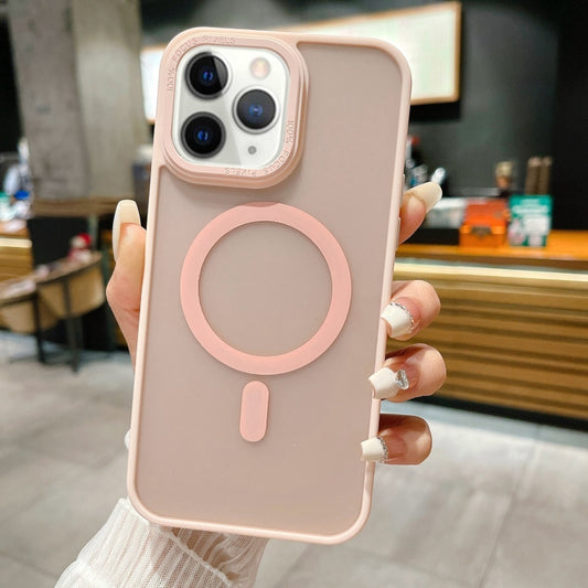 For iPhone 11 Pro Max Imitation Metal Frosted Skin Feel Acrylic MagSafe Phone Case(Pink) - iPhone 11 Pro Max Cases by buy2fix | Online Shopping UK | buy2fix