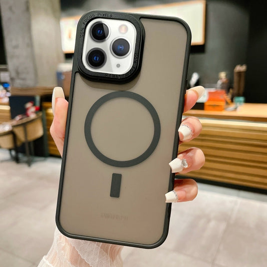For iPhone 11 Pro Imitation Metal Frosted Skin Feel Acrylic MagSafe Phone Case(Black) - iPhone 11 Pro Cases by buy2fix | Online Shopping UK | buy2fix