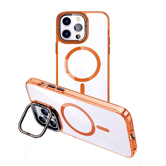 For iPhone 15 Pro Max MagSafe Magnetic Invisible Holder Transparent Phone Case(Orange) by buy2fix