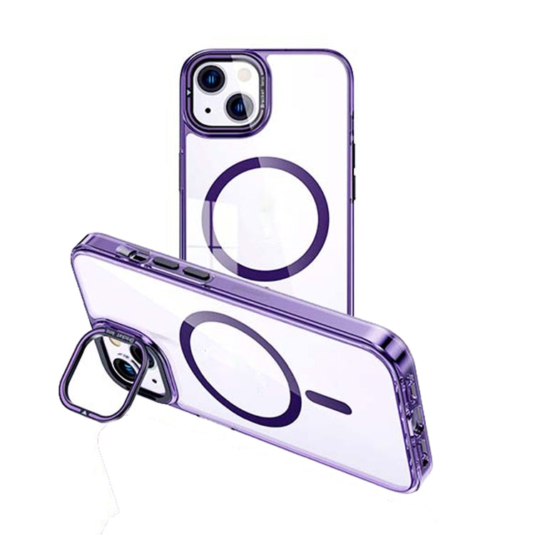 For iPhone 14 MagSafe Magnetic Invisible Holder Transparent Phone Case(Purple) by buy2fix