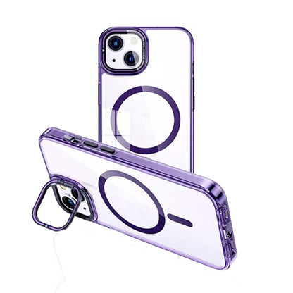 For iPhone 14 MagSafe Magnetic Invisible Holder Transparent Phone Case(Purple) by buy2fix